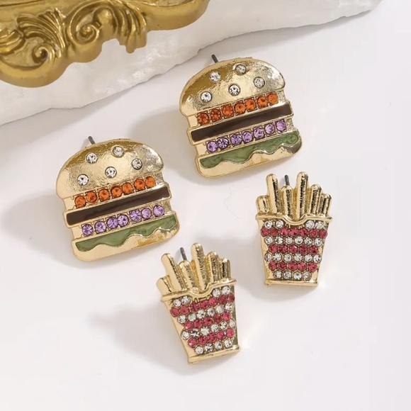 Colorful Burger and Fries Earrings Set - Picture 1 of 5